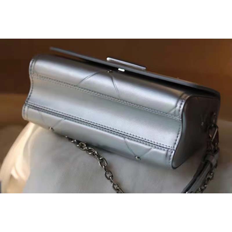 Louis Vuitton LV Women Twist PM Handbag Silver Argent Sheepskin Calfskin Leather