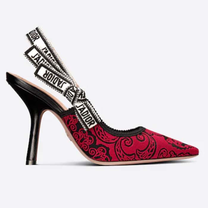 Dior CD Women J’Adior Slingback Pump Black Red Cotton Dior Bandana Embroidery