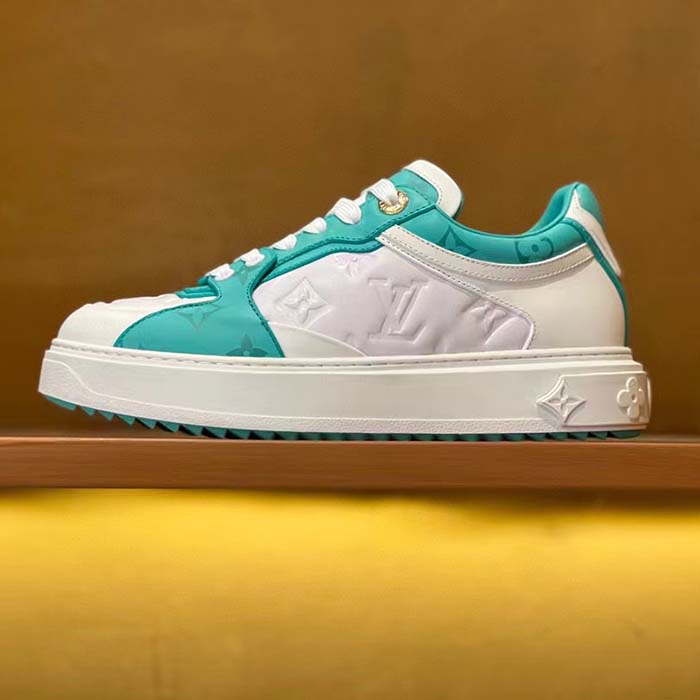 Louis Vuitton Women LV Time Out Sneaker Blue Calf Leather Colored Monogram Flowers
