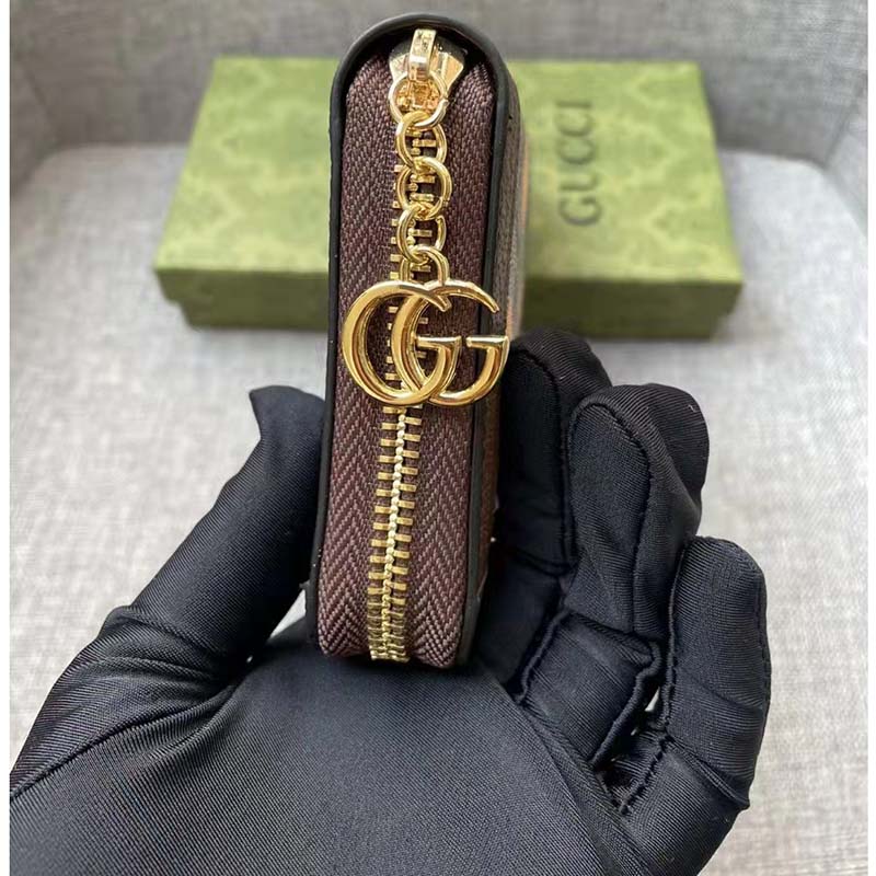Gucci Unisex GG Ophidia Zip Around Wallet Beige Ebony GG Supreme Canvas