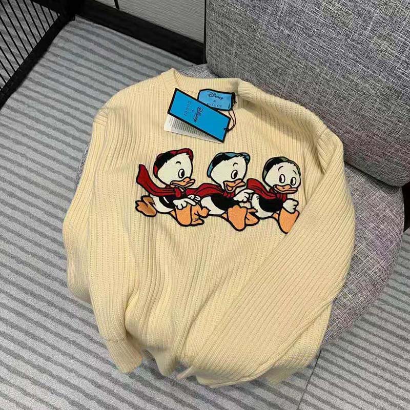Gucci Women Disney x Gucci Donald Duck Cotton Wool Sweater Crewneck-White