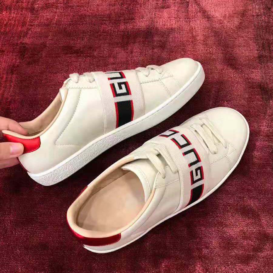 Gucci Unisex Ace Sneaker with Gucci Stripe in White Leather Rubber Sole