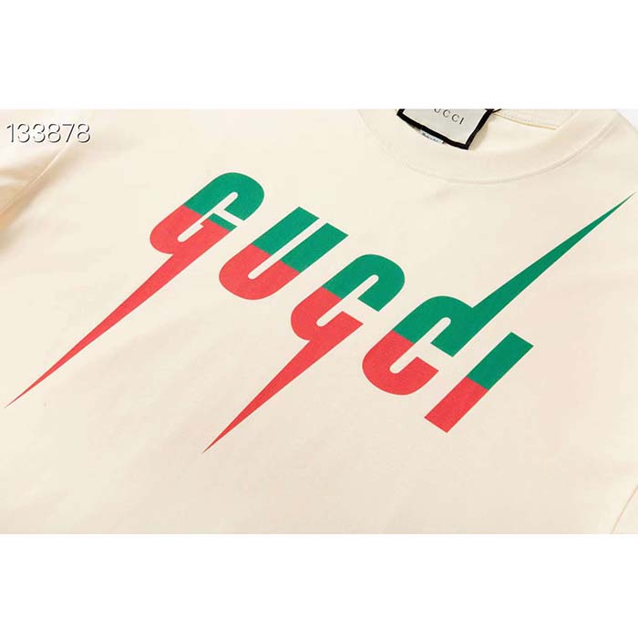 Gucci Women GG T-Shirt Gucci Blade Print White Cotton Jersey Crewneck