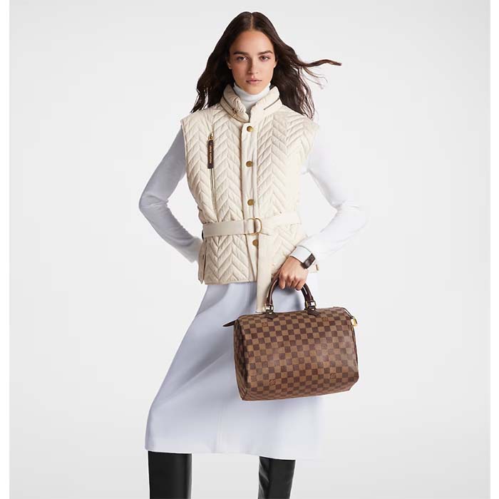 Louis Vuitton LV Unisex Speedy 30 Damier Ebene Coated Canvas Natural Cowhide Leather