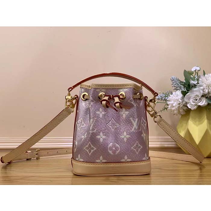 Louis Vuitton LV Women Nano Noé Bucket Bag Pink Monogram Coated Canvas Cowhide Leather