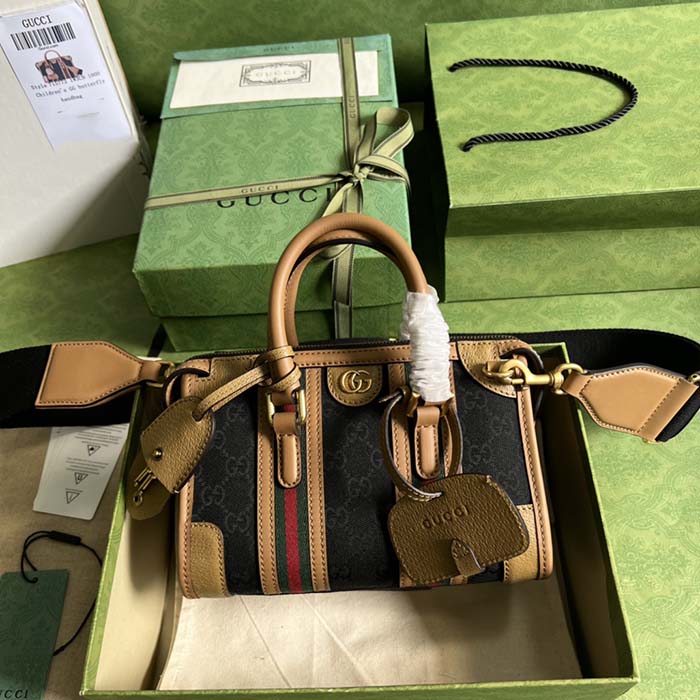 Gucci Unisex GG Mini Canvas Top Handle Bag Double G Black Original GG Canvas