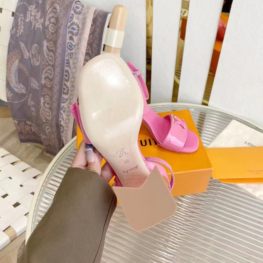 Louis Vuitton LV Women Shake Sandal Pink Patent Calf Leather 9.5 Cm Heel