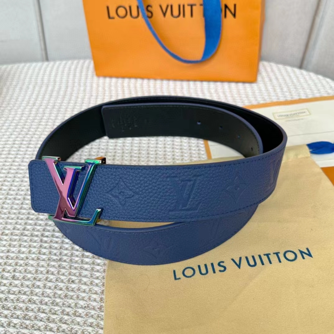 Louis Vuitton Unisex LV Initials 40 MM Reversible Belt Dark Blue Taurillon Calf Leather