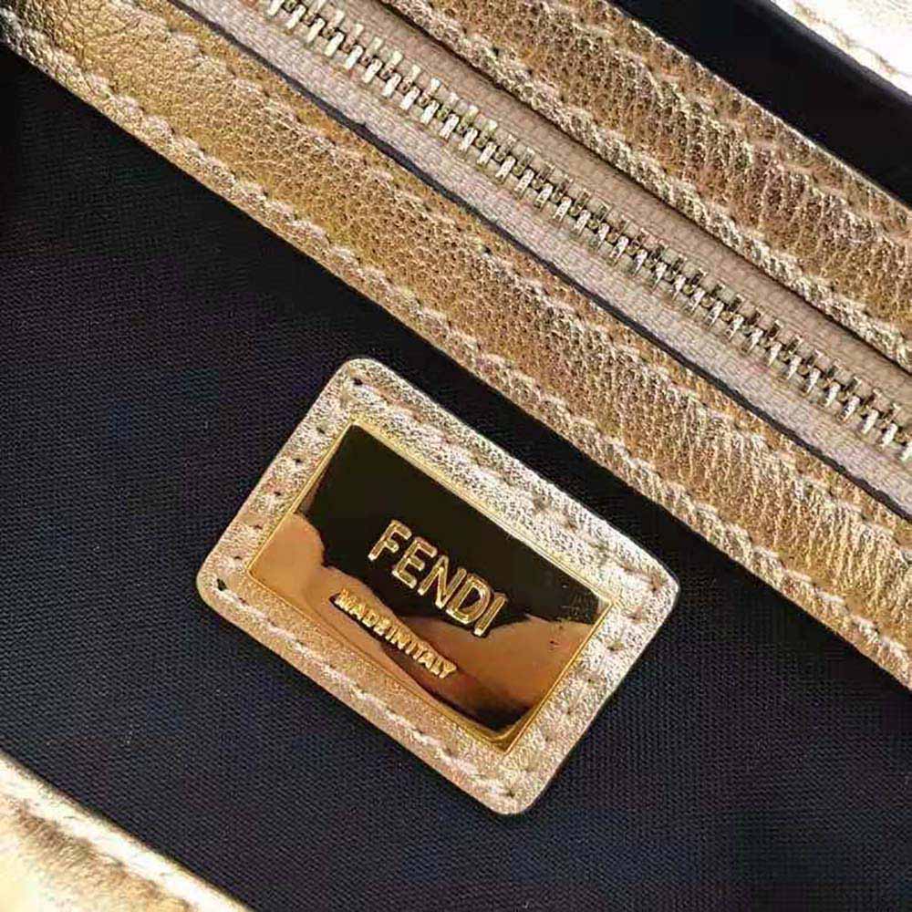 Fendi Women Baguette Fendi Prints On Leather Bag-Gold