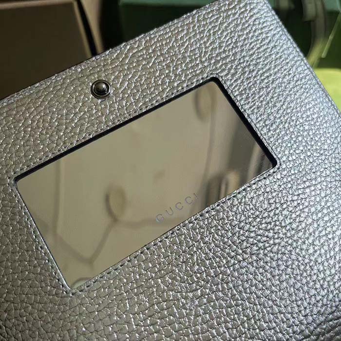 Gucci Women GG Marmont Mini Chain Bag Metallic Silver Leather Double G