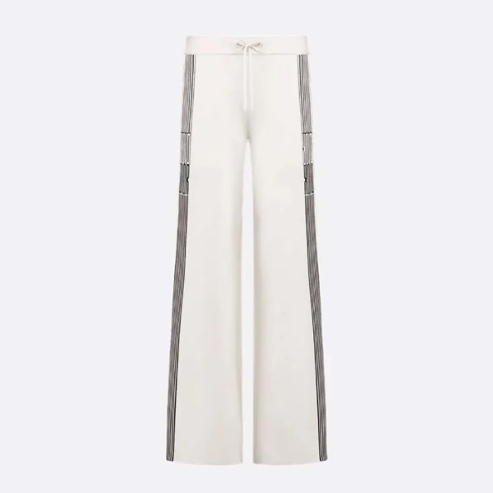 Dior Men Flared Pants Ecru Compact Technical Knit with Black Dior Graphique Motif