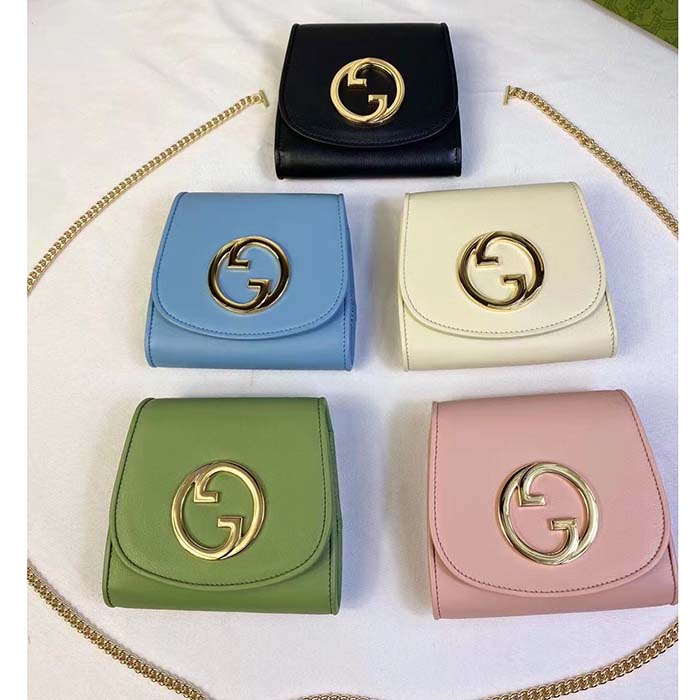 Gucci Women GG Blondie Medium Chain Wallet Green Leather Round Interlocking G