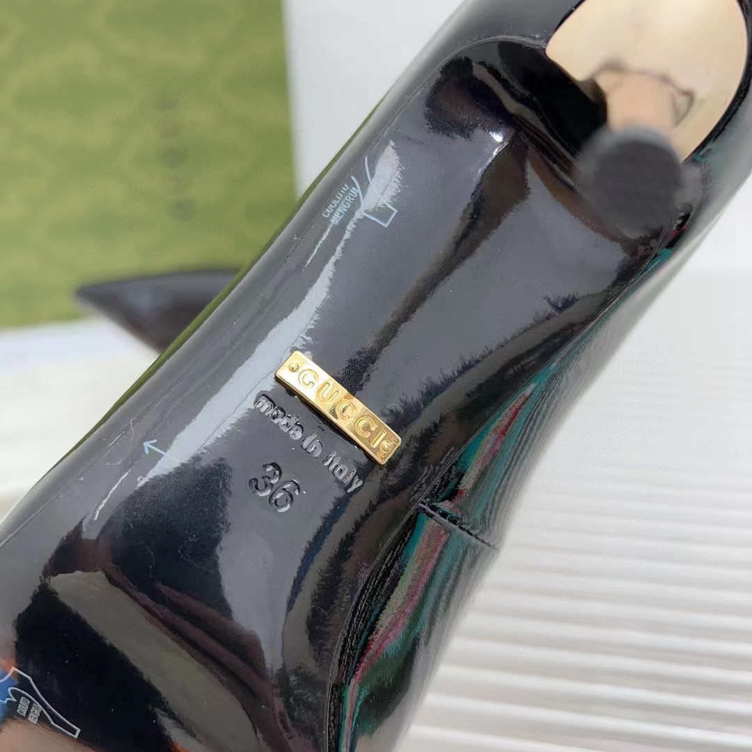 Gucci Women GG High Heel Pump Black Leather Pointed Toe 10 CM Heel