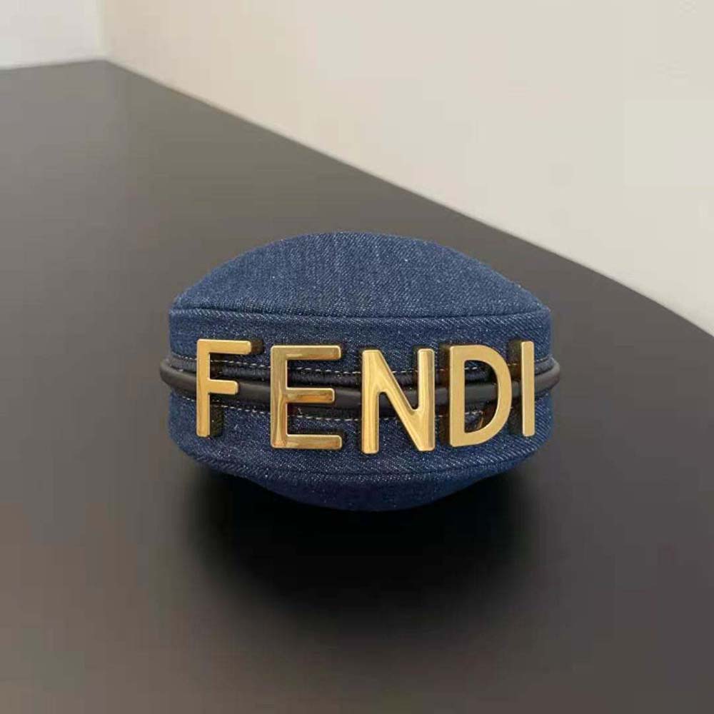 Fendi Women Nano Fendigraphy Blue Denim Charm