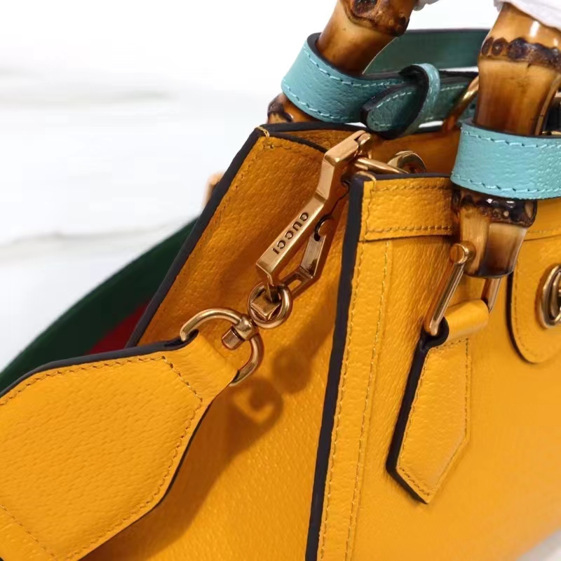 Gucci GG Women Diana Mini Tote Bag Yellow Leather Double G