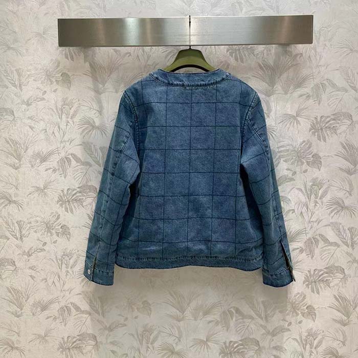 Gucci Men GG Reversible Denim Jacket Camel Ebony GG Canvas Reversible Collarless Dropped Shoulder