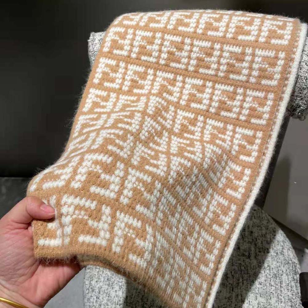 Fendi Women FF Scarf Beige Cashmere Scarf