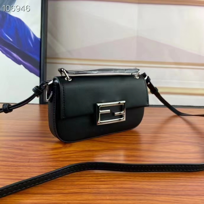 Fendi Women FF Baguette Phone Pouch Black Silk Pouch