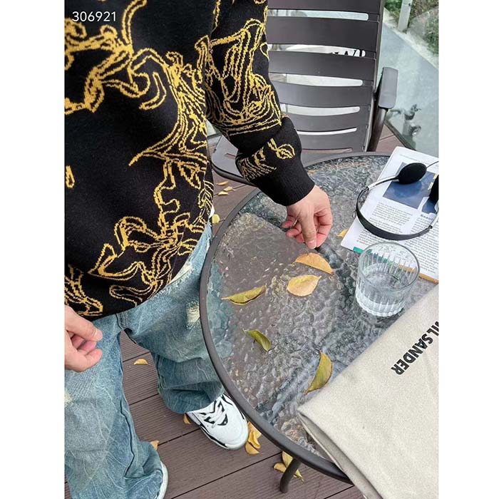 Louis Vuitton Men Monogram Cotton Crewneck Regular Fit Wavy Monogram Jacquard Black