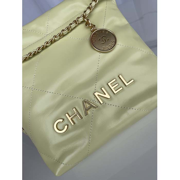 Chanel Women CC 22 Mini Handbag Shiny Calfskin Gold-Tone Metal Yellow