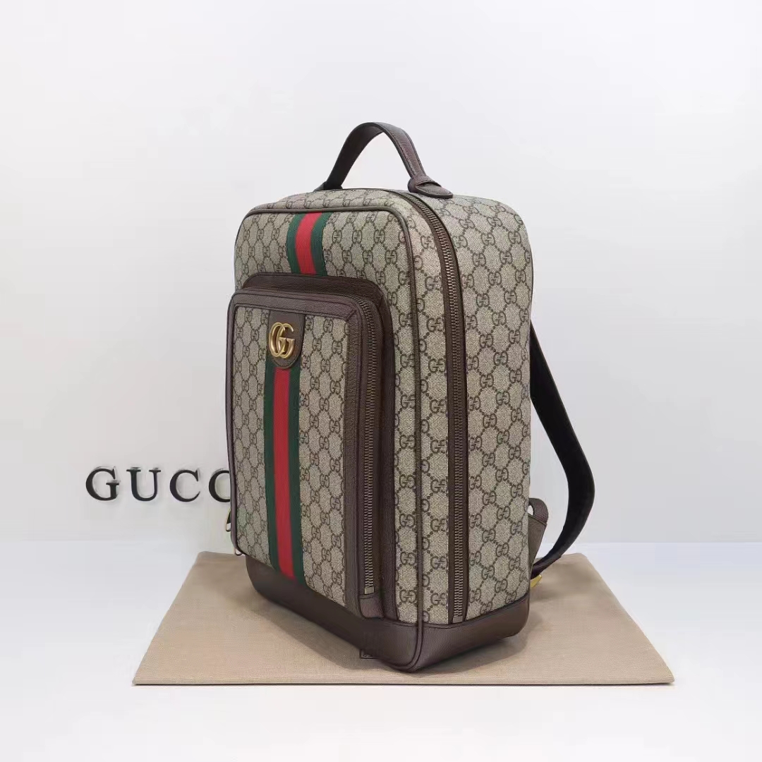 Gucci Unisex Ophidia GG Medium Backpack Beige Ebony GG Supreme Canvas Double G