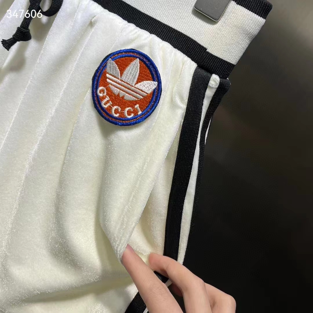 Gucci Men GG Adidas x Gucci Chenille Cropped Jacket Light Beige Cotton Chenille Trefoil