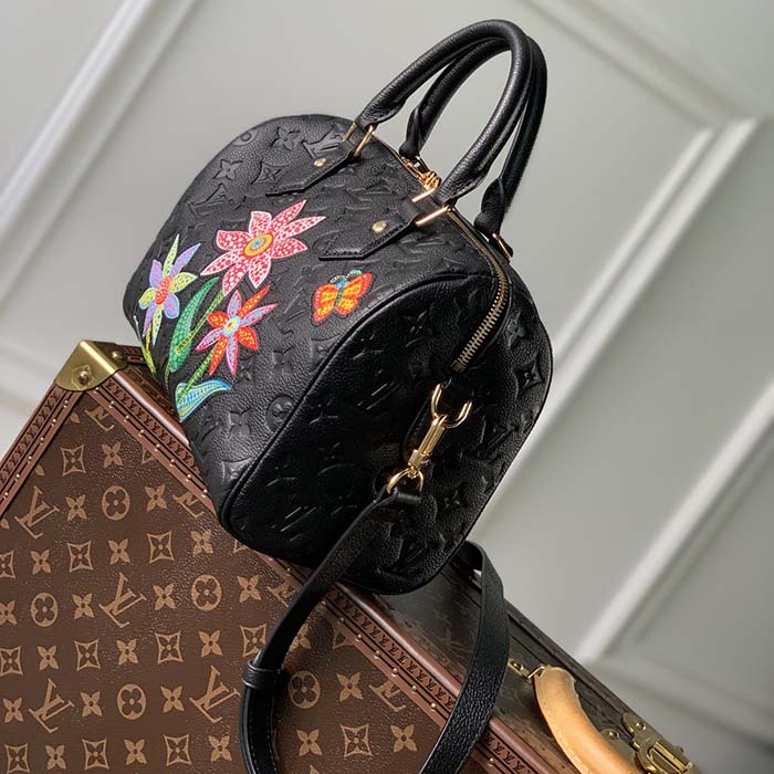 Louis Vuitton Women LVxYK Speedy Bandoulière 25 Black Embossed Grained Monogram Cowhide Leather