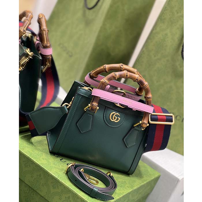 Gucci GG Women Diana Mini Tote Bag Green Leather Double G