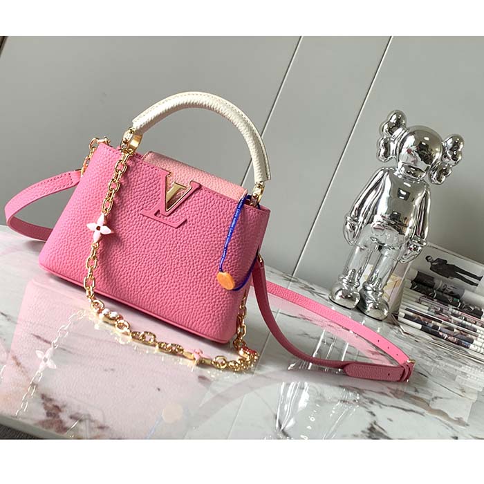 Louis Vuitton LV Women Capucines Mini Handbag Rose Chamallow Pink Taurillon Leather