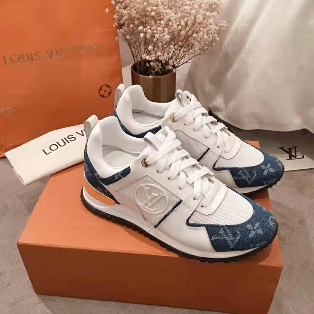 Louis Vuitton LV Women Run Away Sneaker in Monogram Denim and Calf Leather-Blue