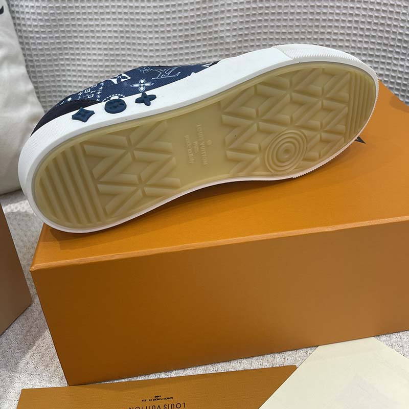 Louis Vuitton Unisex LV Ollie Sneaker Blue Canvas Rubber Outsole Monogram Flowers