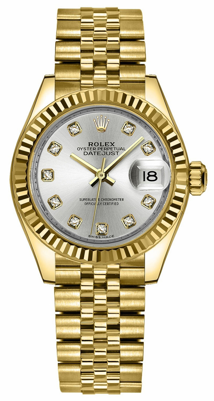 Rolex Lady-Datejust 28 Silver Diamond Dial Women's Watch 279178-0016