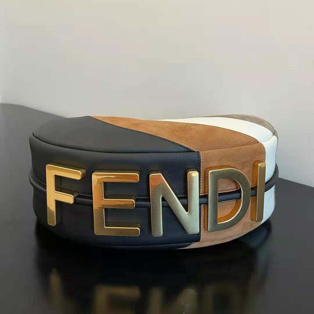 Fendi Women Fendigraphy Small Leather Bag with Beige and Brown Inlay