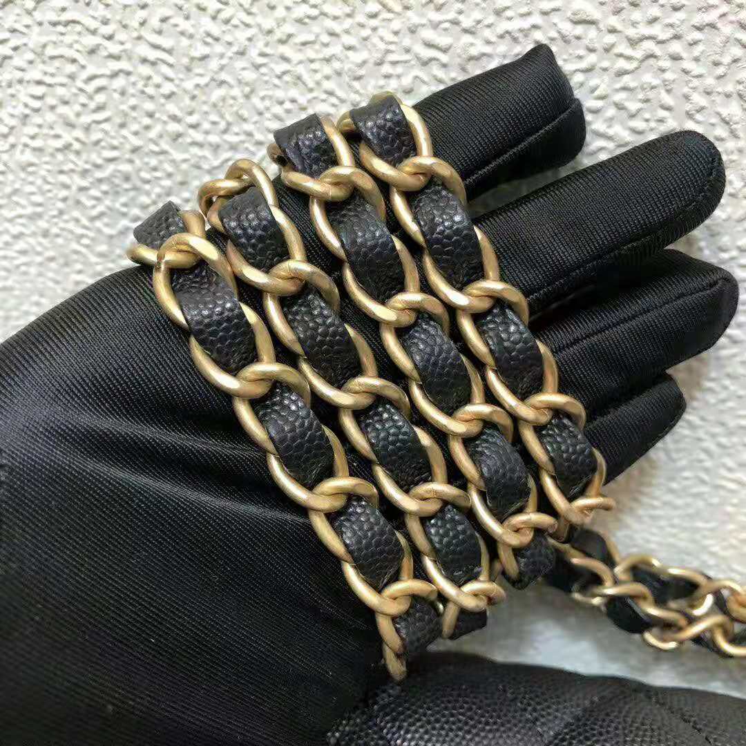 Chanel Women Classic Handbag in Grained Calfskin Leather-Black