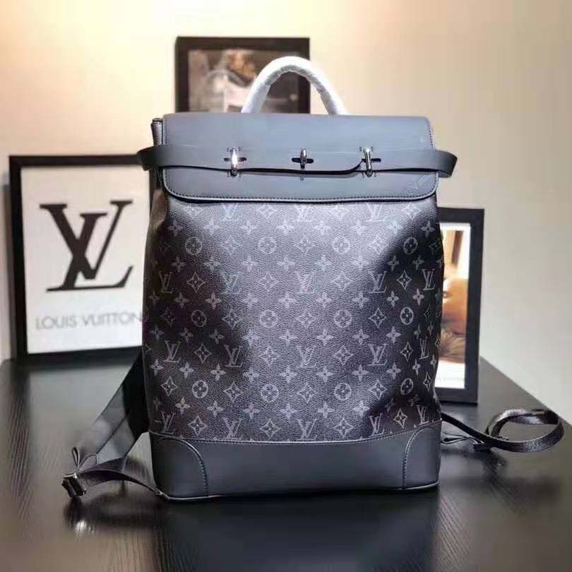 Louis Vuitton LV Men Steamer Backpack in Monogram Eclipse Canvas-Grey