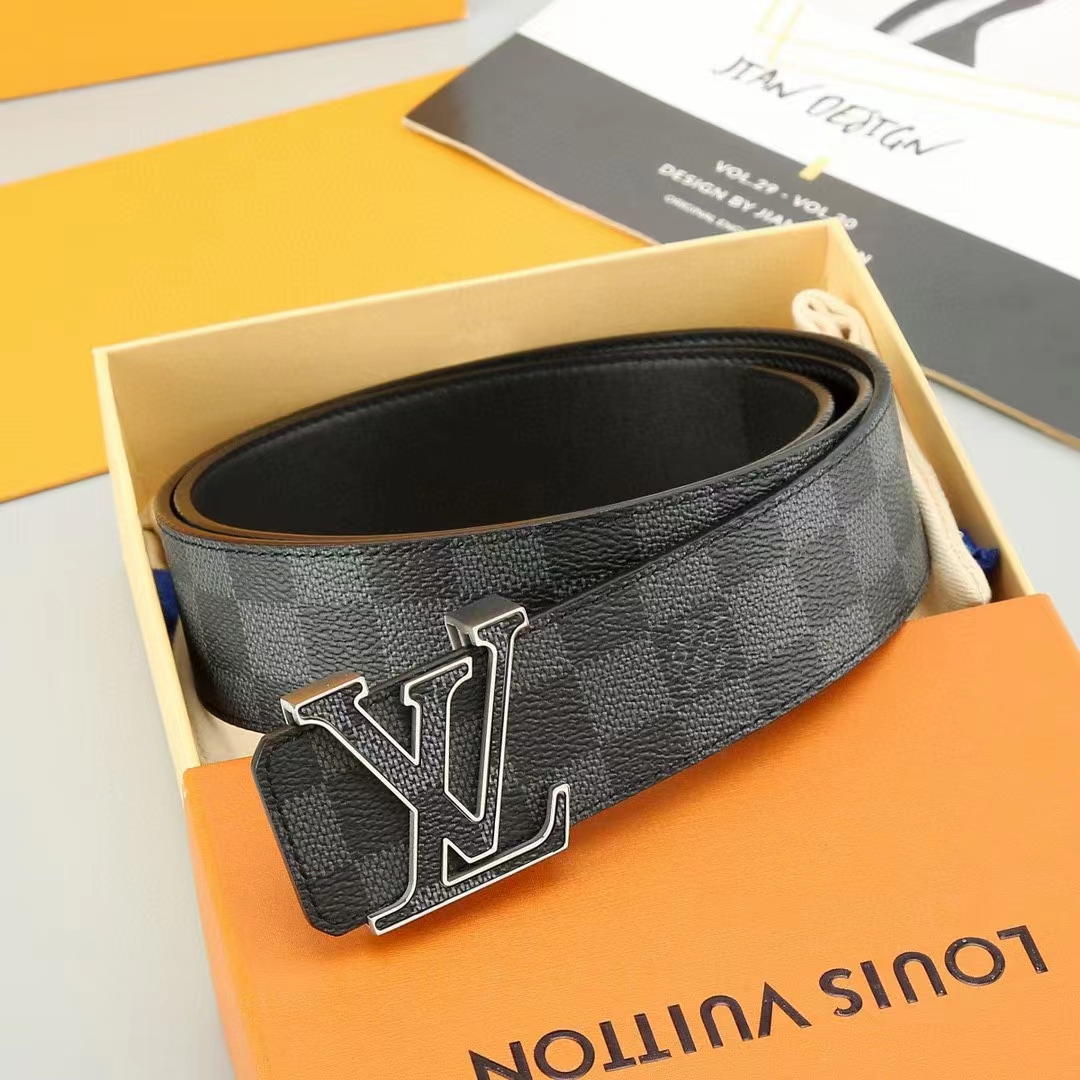 Louis Vuitton Unisex LV Initiales 40 MM Reversible Belt Onyx Black Calf Leather Damier Infini Canvas