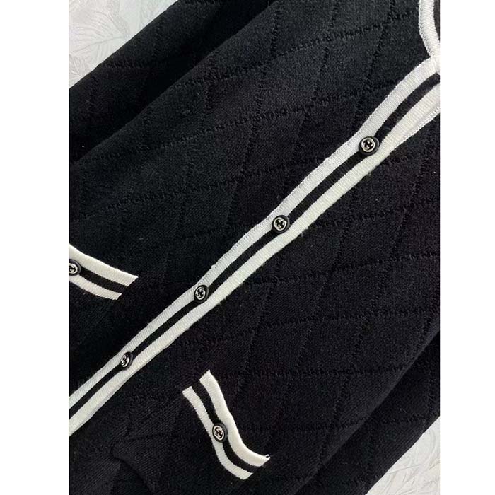 Gucci Women GG Extra Fine Wool Piquet Coat Collarless Long Sleeves Two Front Pockets