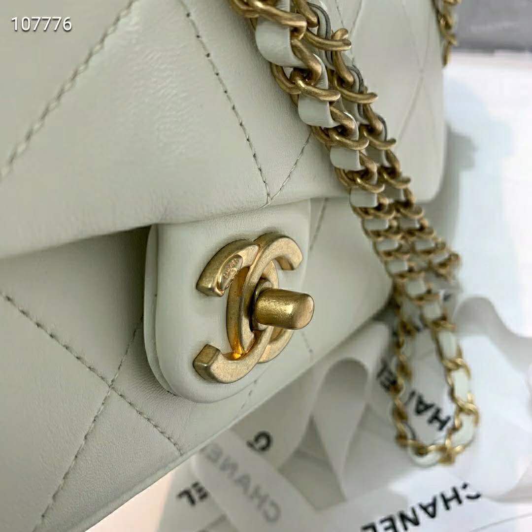 Chanel Women Small Flap Bag in Lambskin Leather-White