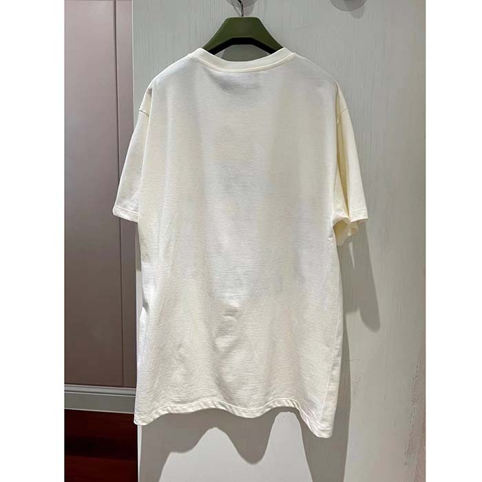 Gucci Women GG Cotton Jersey Printed T-Shirt Off White Cherry Sequin Embroidery