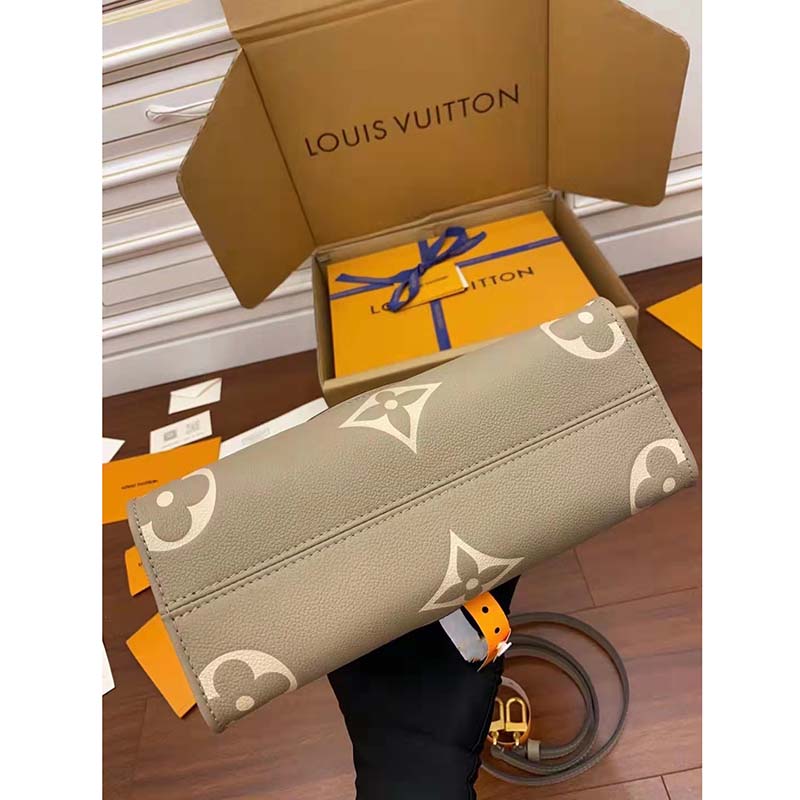 Louis Vuitton LV Women Onthego PM Tote Beige Embossed Grained Cowhide Leather