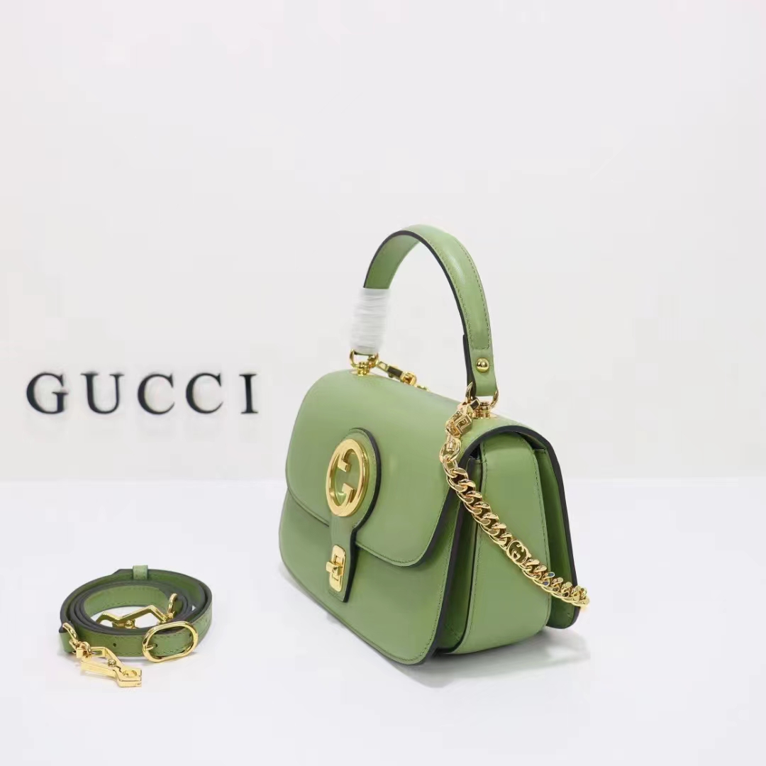 Gucci Women GG Blondie Top-Handle Bag Light Green Leather Round Interlocking G