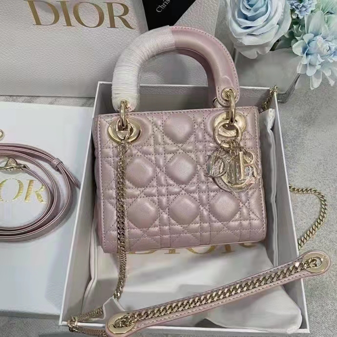 Dior Women CD Mini Lady Dior Bag Lotus Pearlescent Cannage Lambskin