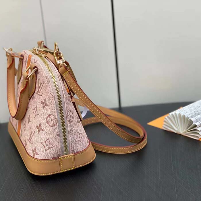 Louis Vuitton LV Women Alma BB Handbag Beige Ocher Monopaname Coated Canvas Cowhide Leather