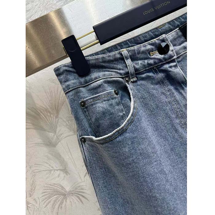 Louis Vuitton Women LV Wide-Leg Graphic Accent Jeans Cotton Blue Regular Fit 1AFFWE