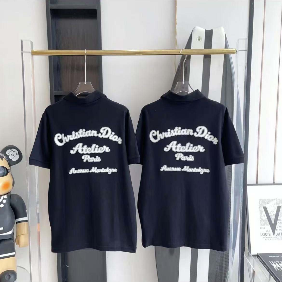 Dior Men Logo-embroidered Cotton Polo shirt-Black