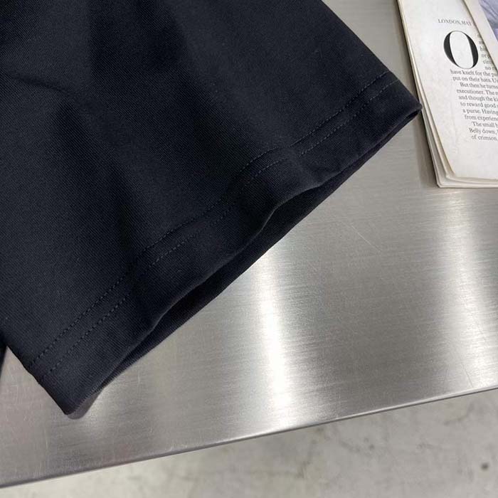 Louis Vuitton LV Women Embroidered Signature Cotton T-Shirt Ribbed Collar Black 1AFJFH