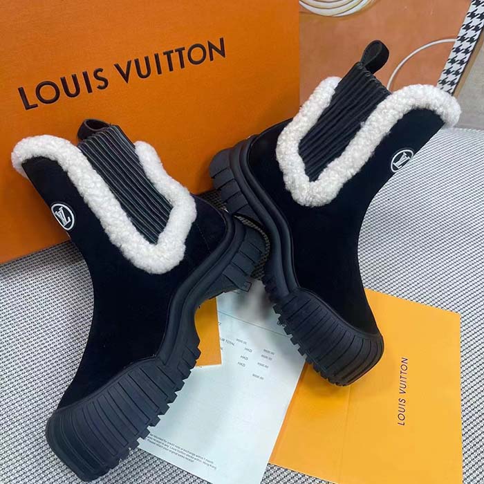 Louis Vuitton Women Shoes LV Ruby Flat Ankle Boot Black Suede Calf Leather Shearling