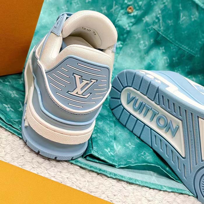 Louis Vuitton Unisex LV Trainer Sneaker Blue Mix of Materials Rubber Monogram Flowers