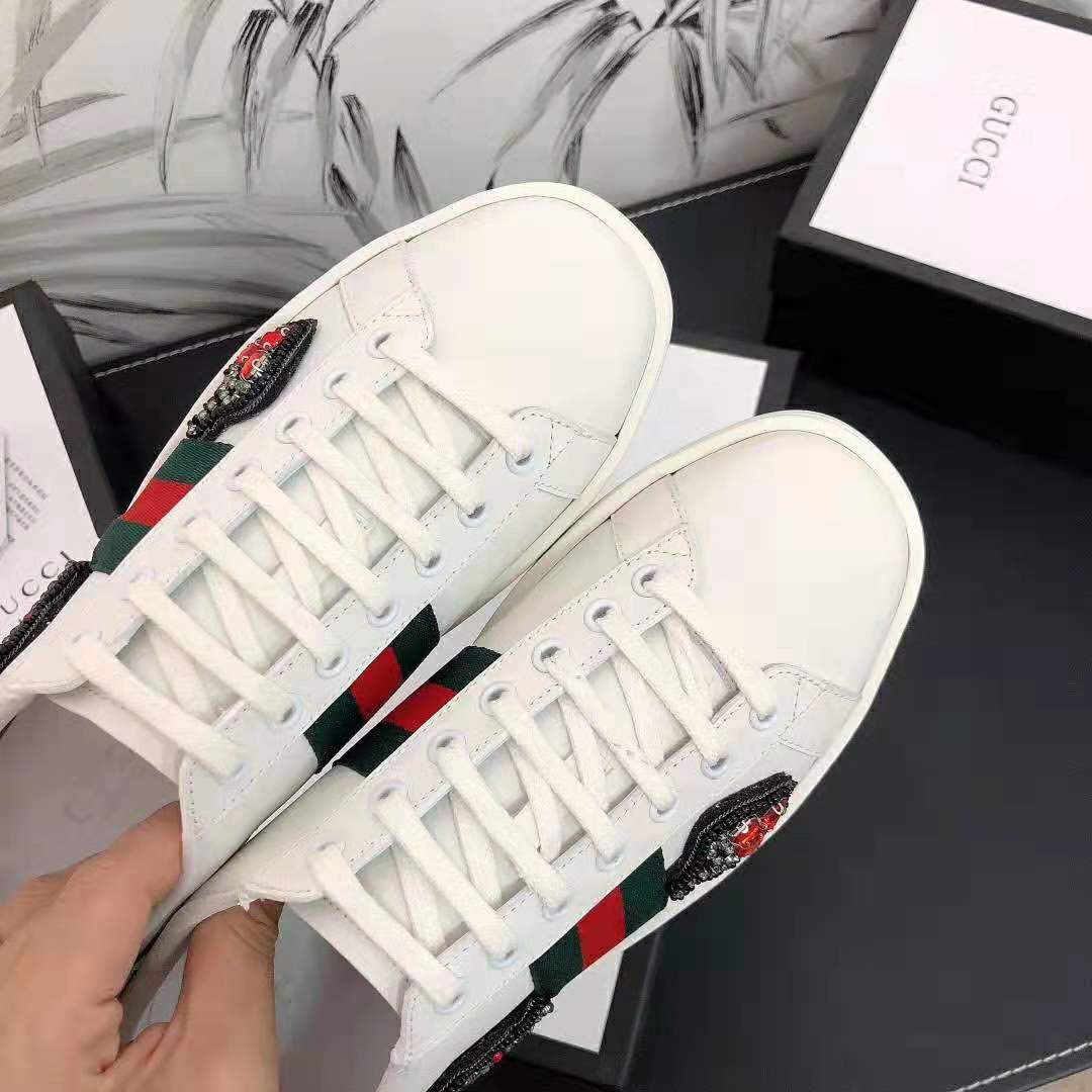Gucci Unisex Ace Embroidered Sneaker with Arrow Appliqués-White