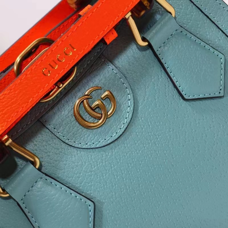 Gucci GG Women Diana Mini Tote Bag Light Blue Leather Double G